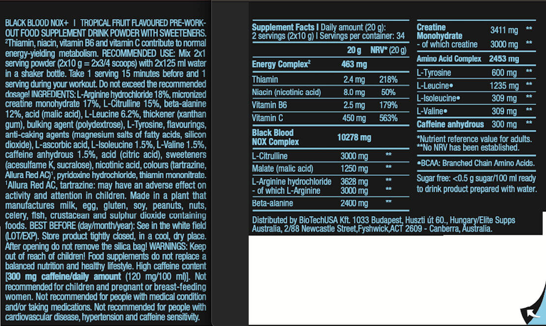 Pre-workout - Black Blood NOX+ - Fruits Tropicaux 330g 3/6