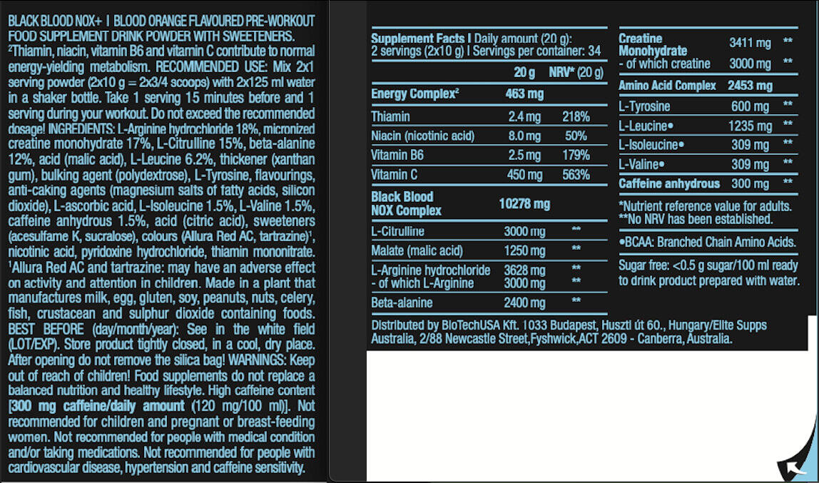 Pre-workout - Black Blood NOX+ - Orange Sanguine 330g 3/5