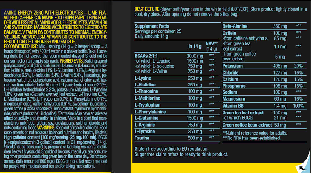 Preworkout - Amino Energy Zero With Electrolytes (360g) - Zitrone 3/6