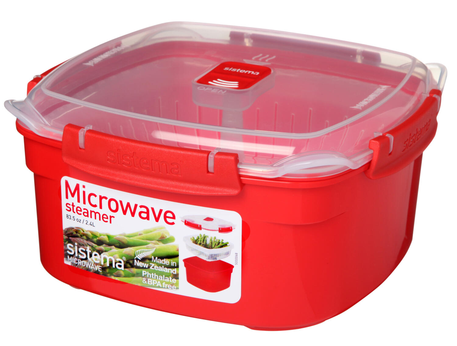 Napařovací krabička na zeleninu, ryby do mikrovlnné trouby 2,4 l, červená 2/5