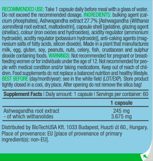 Ashwagandha - 60 capsules Biotech USA 3/6