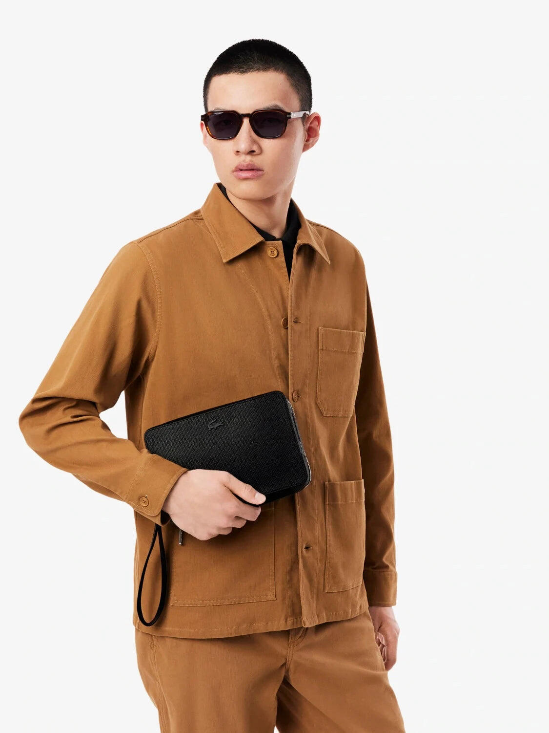 Lacoste Zipper Pouch met Textured Leer 2/7