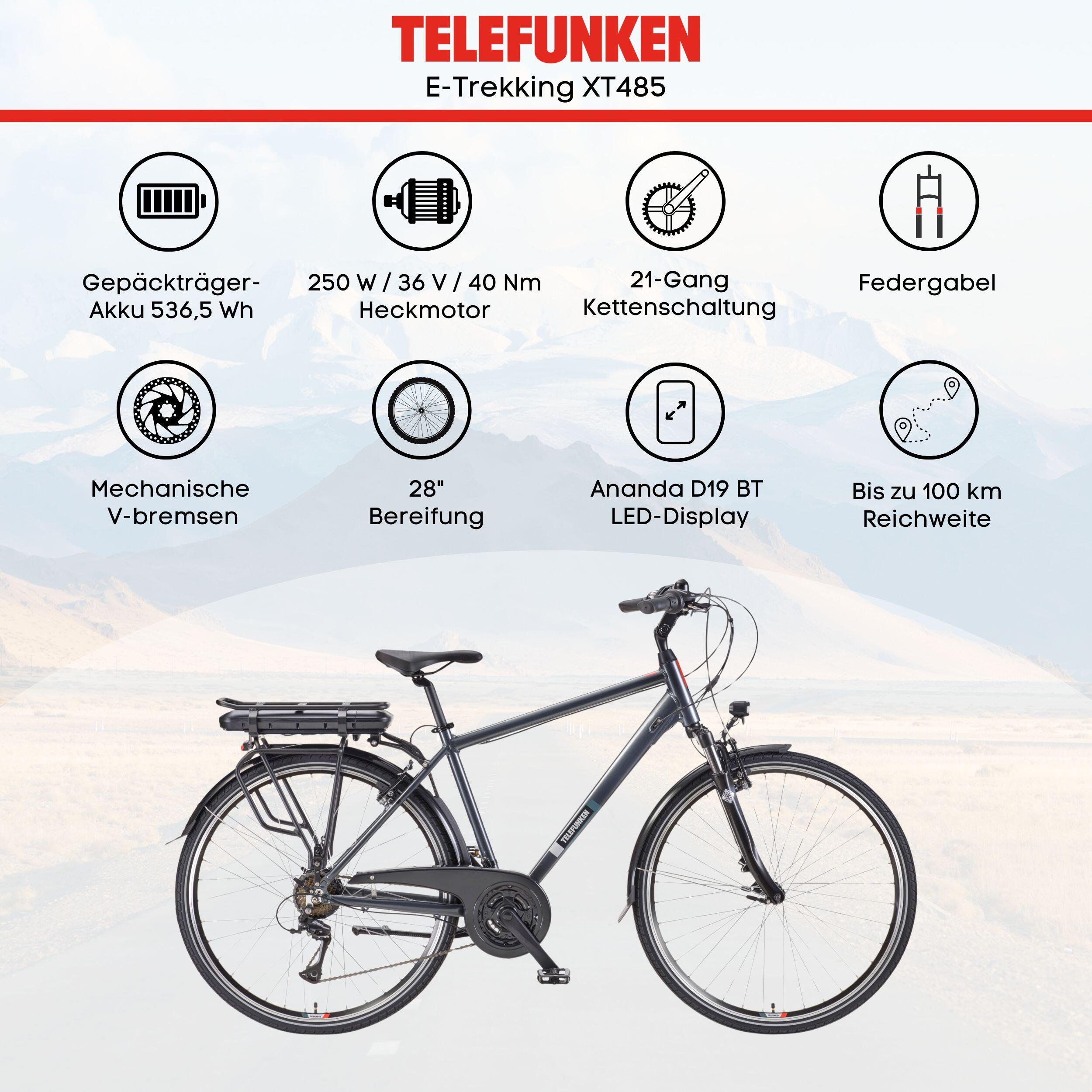 E-Bike XT485 28 Zoll 21-Gang Pedelec Trekking Touren Elektrofahrrad Herren grau 5/7