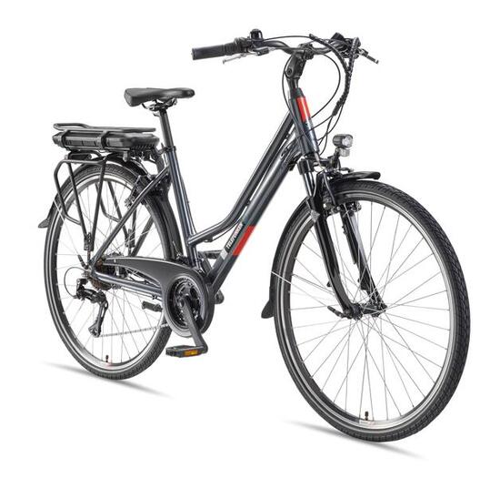 E-Bike XT485 28 Zoll 21-Gang Pedelec Trekking Touren Elektrofahrrad Damen grau