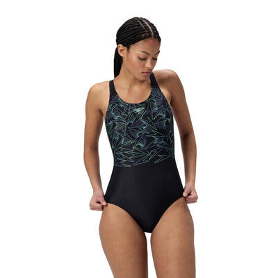 Speedo badpak eco endurance+ hyperboom placement muscleback zwart/groen