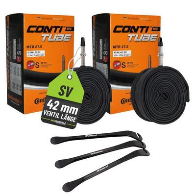 2x Continental Fahrradschlauch MTB 27,5 Zoll 47/62-584 SV 42 mm mit Reifenheber