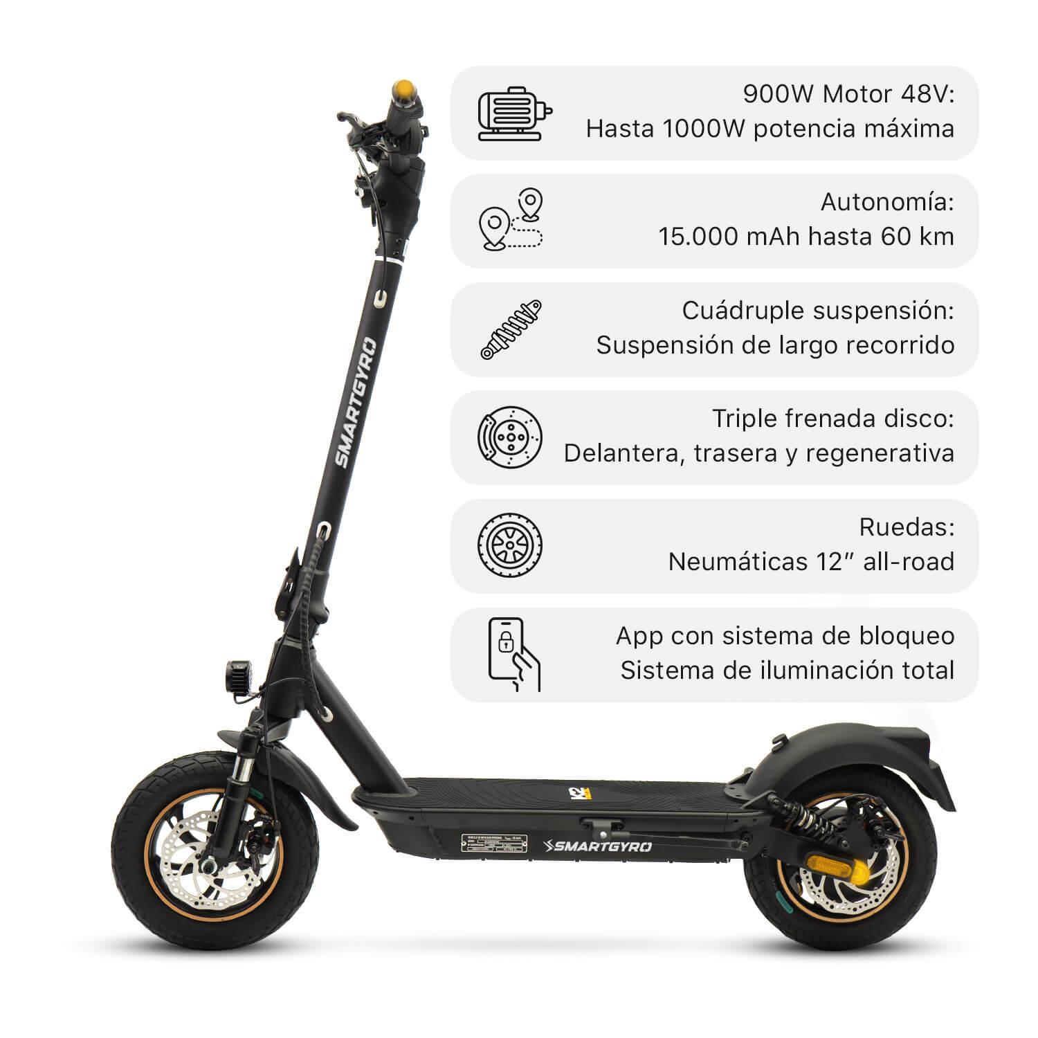 Patinete Eléctrico smartGyro K2 Pro Black XL, Motor 1000W 48V, Certificado DGT 3/8