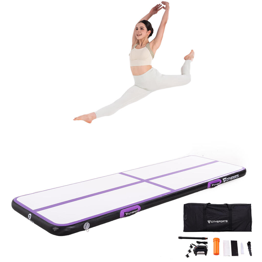 Inflatable gym mat with electric pump, CITYSPORTS. Space-saving.