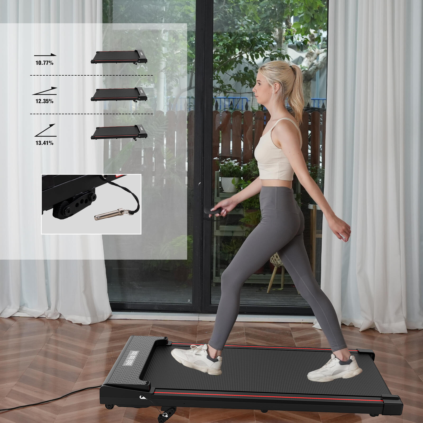 Tapis de Marche Inclinable 13.41%.ZX1,440W,6.0km/h,Télécommande,Noir Rouge 3/7