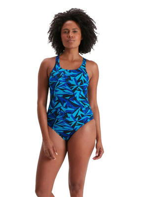 Speedo dames boom logo allover medalist badpak - marineblauw/blauw