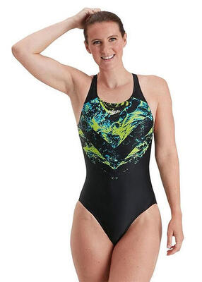 Speedo plaatsing digital powerback badpak - zwart/adriatisch/limoen