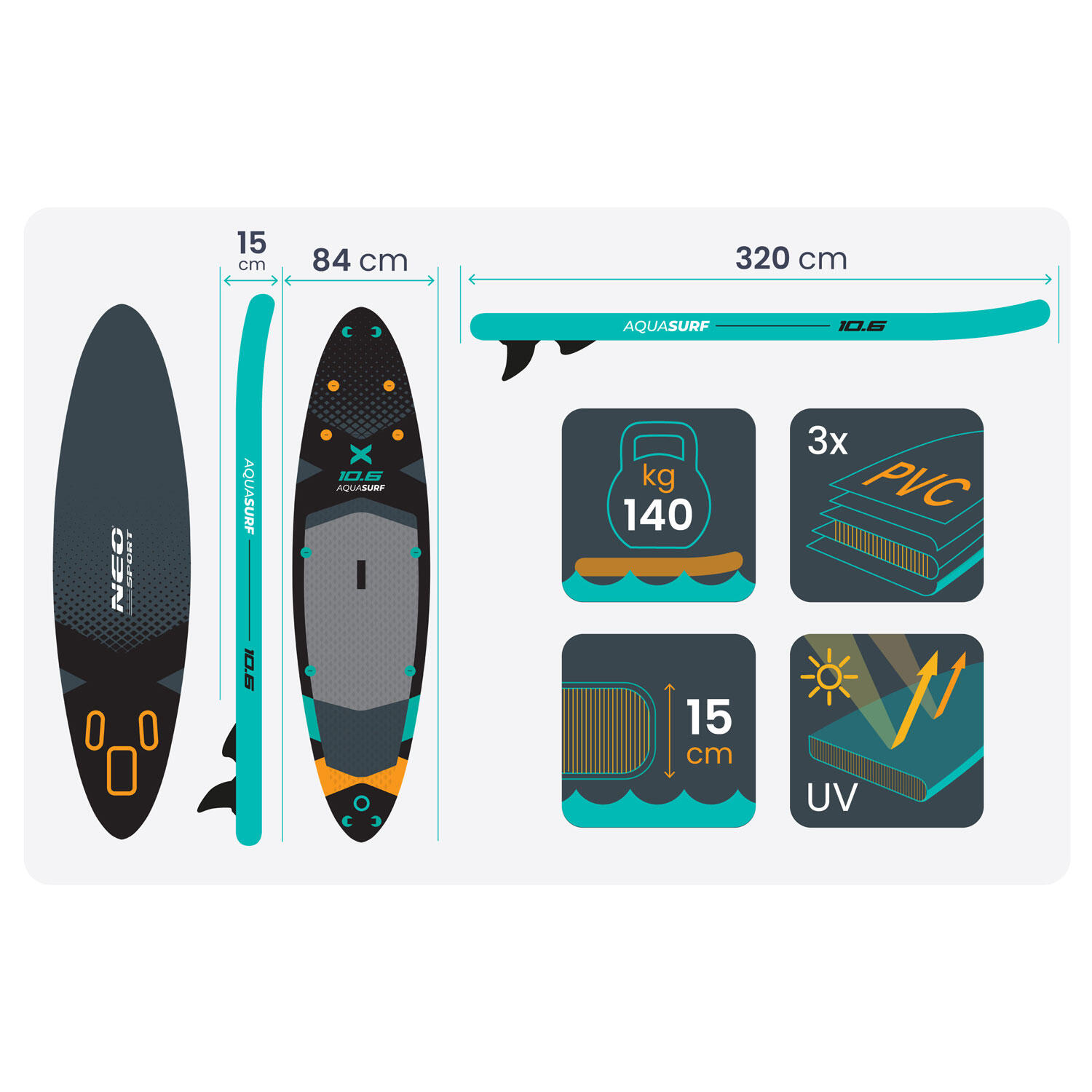 Deska SUP do pływania pompowana Stand Up Paddle Aquasurf 320cm Neo-Sport 4/7