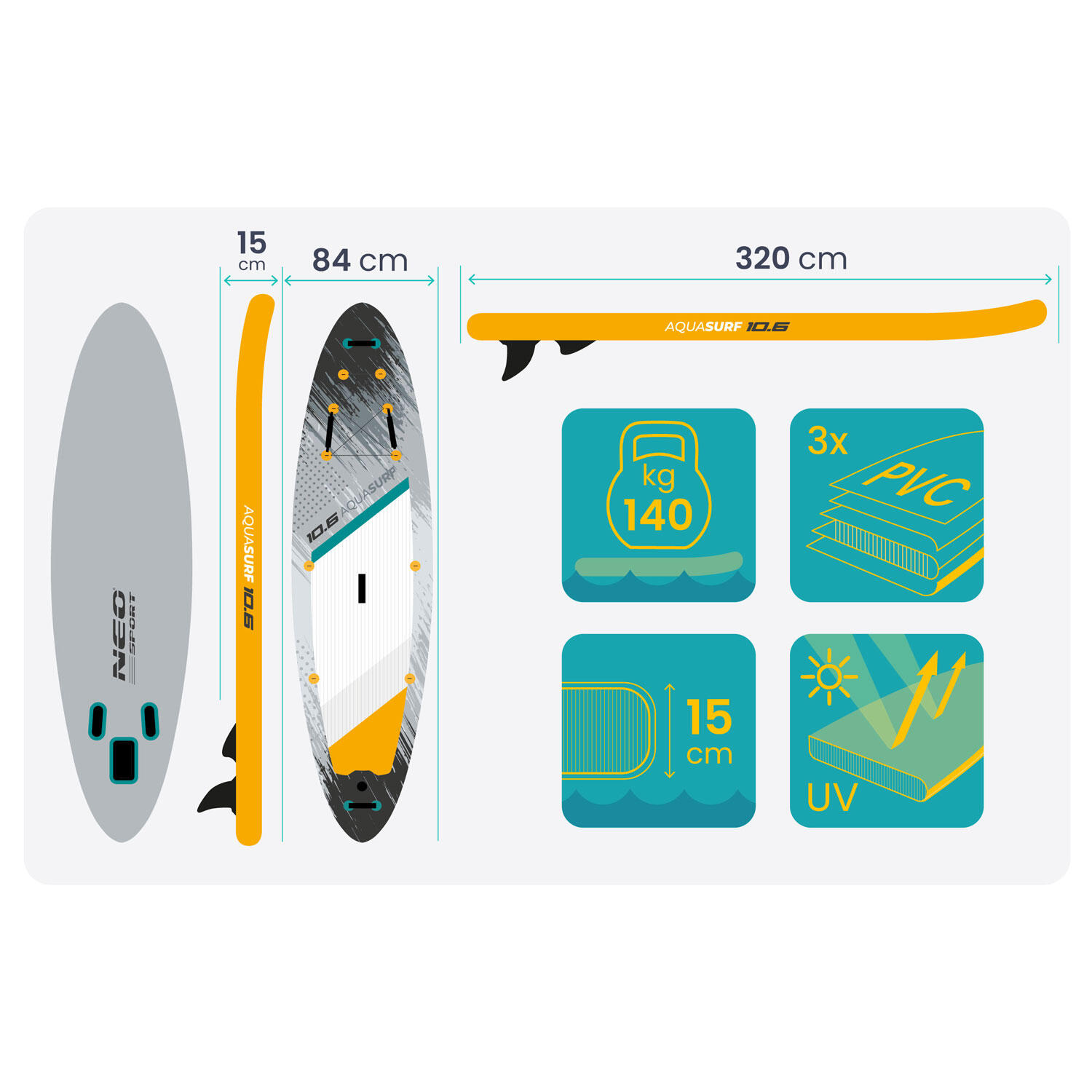 Deska SUP do pływania pompowana Stand Up Paddle Aquasurf 320cm Neo-Sport 4/7