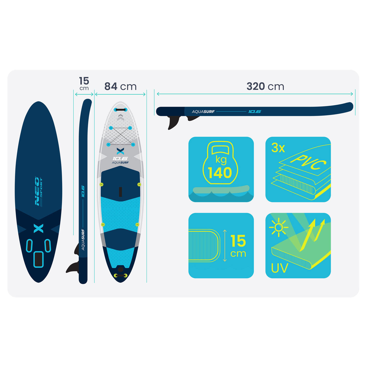 Deska SUP do pływania pompowana Stand Up Paddle Aquasurf 320cm Neo-Sport 4/7