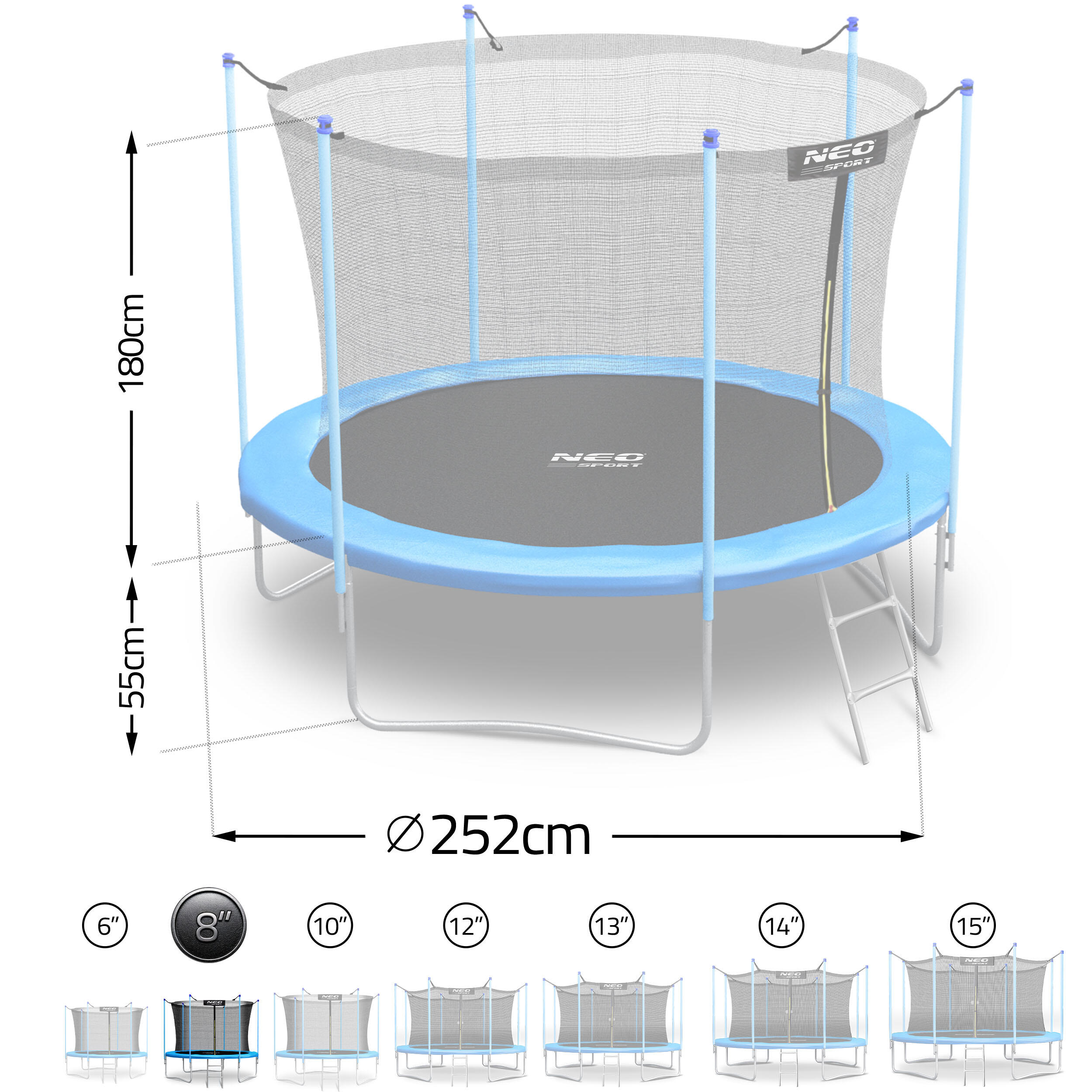 Trampolin Gartentrampolin Kindertrampolin Sicherheitsnetz Neo-Sport 252 cm 8FT 5/7