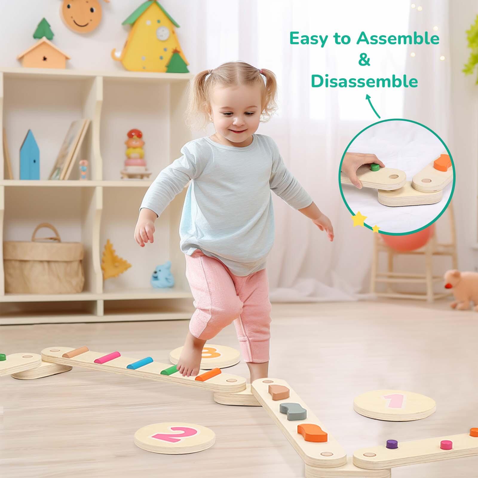 Chemin d’équilibre en bois pour enfants avec chiffres 3/7