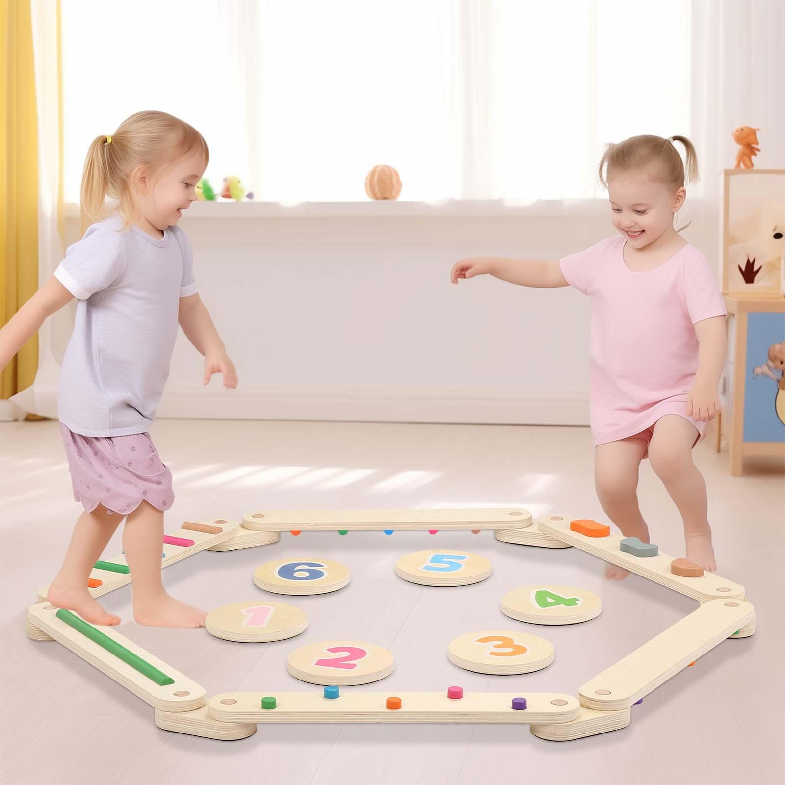 Chemin d’équilibre en bois pour enfants avec chiffres 2/7
