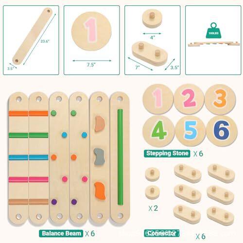 Chemin d’équilibre en bois pour enfants avec chiffres 6/7
