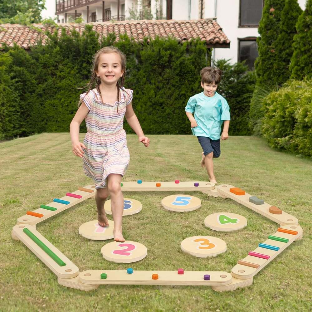 Chemin d’équilibre en bois pour enfants avec chiffres 5/7