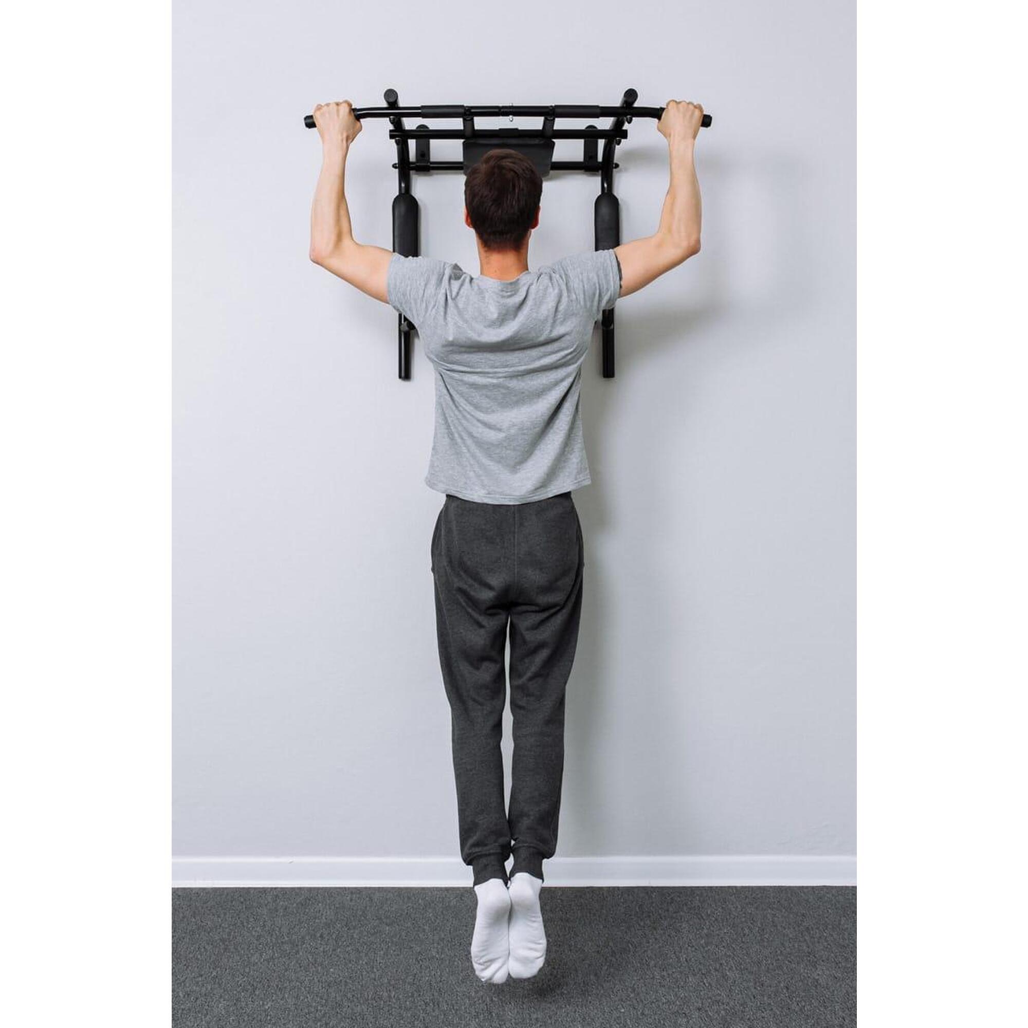 Unisex Sport Bară de tracțiuni perete 3 în 1 cu stație de dips și spătar Negru
