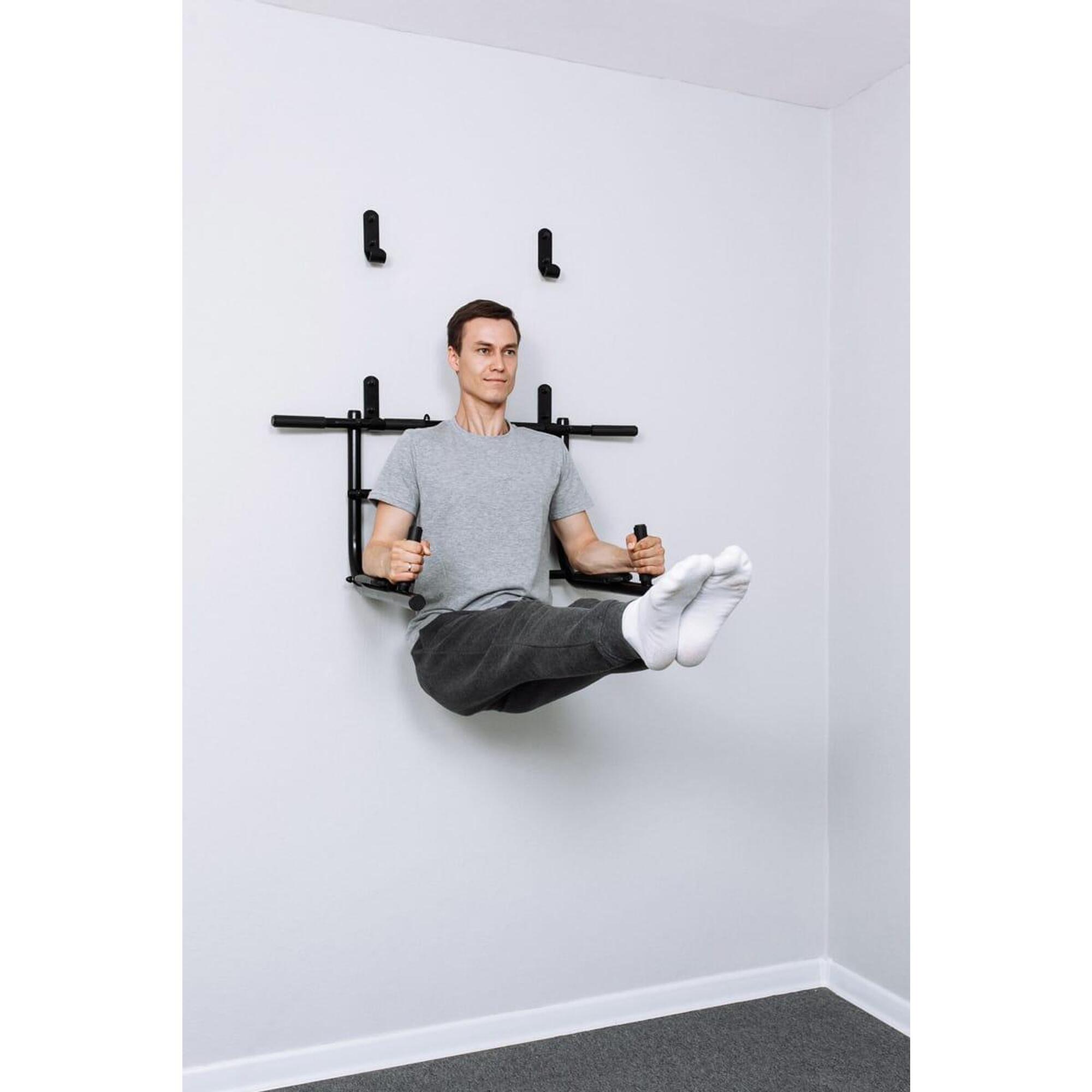 Unisex Sport Bară de tracțiuni perete 3 în 1 cu stație de dips și spătar Negru
