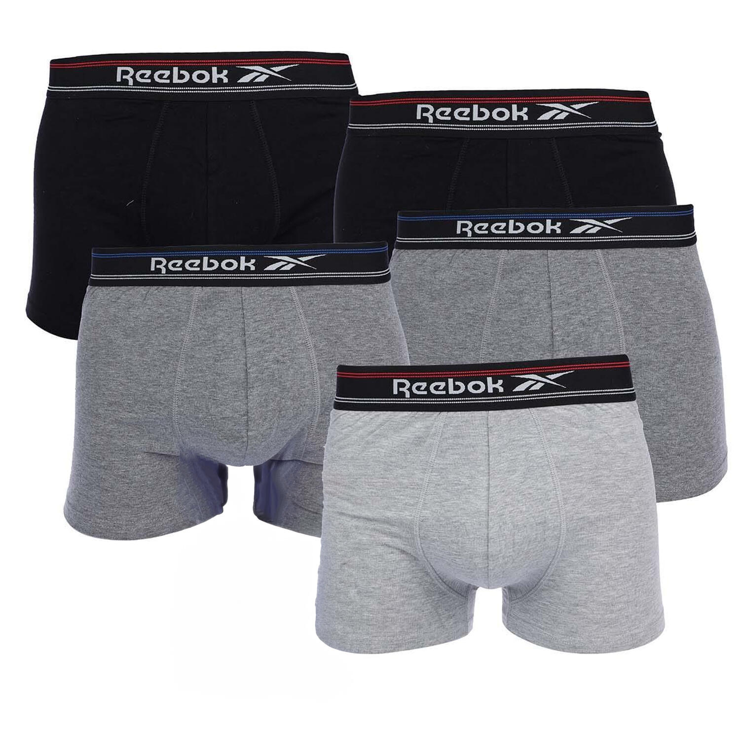REEBOK Mens Sports Boxer Shorts (Pack of 5) (Grey/Black/Dark Grey)
