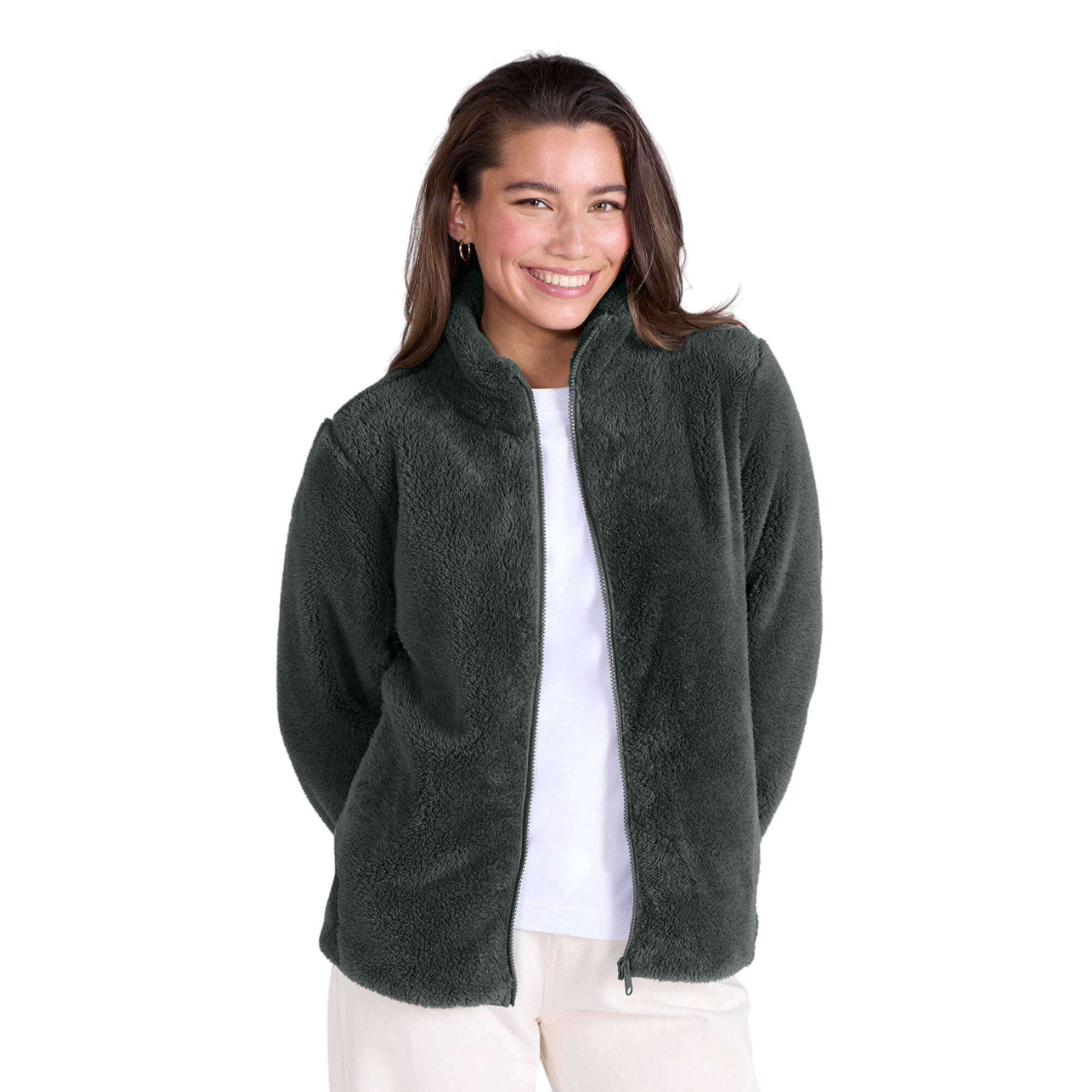Jacke Durchgehender Reißverschluss für Damen Dunkelgrün 3/4