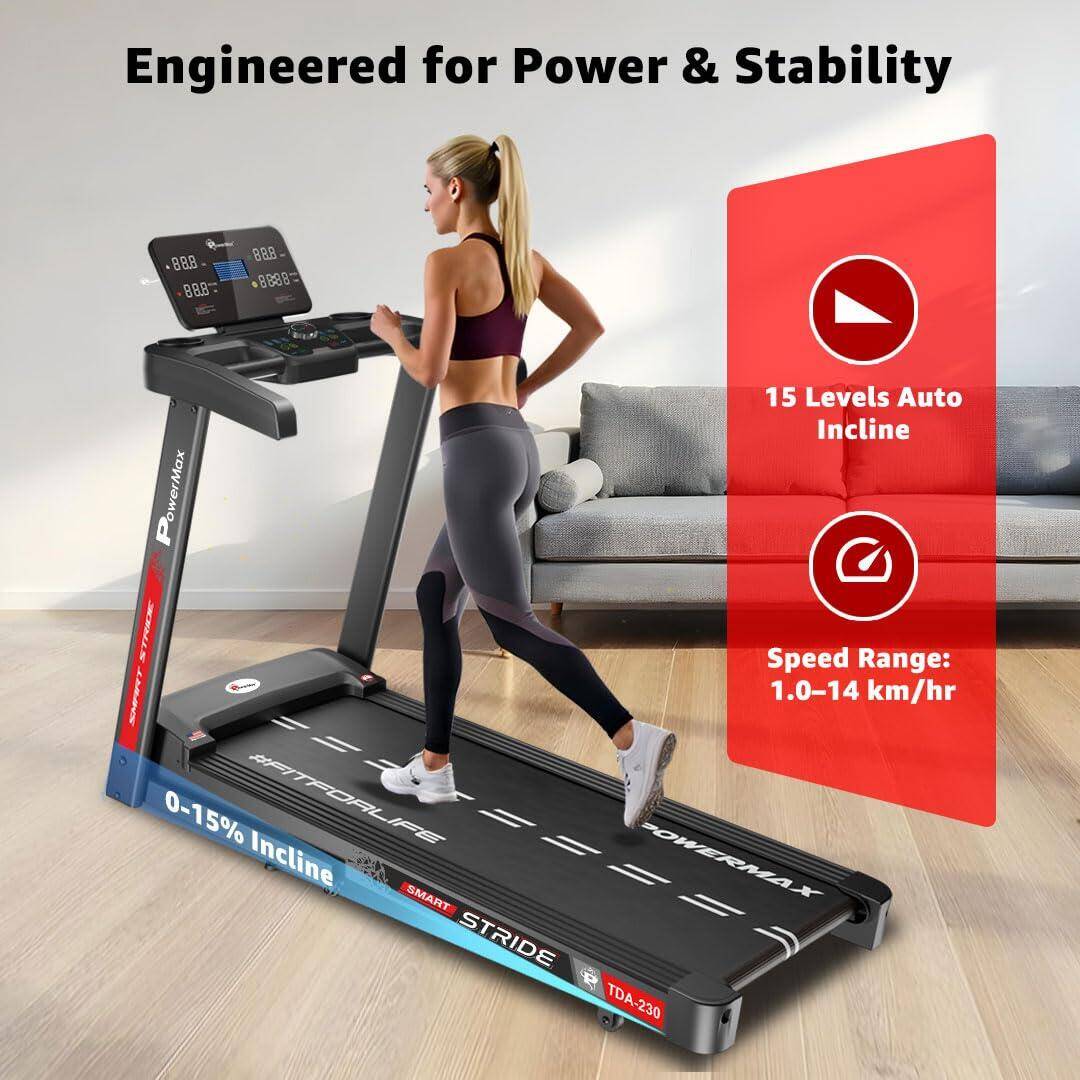 PowerMax Fitness TDA-230 4.0HP Peak Motorized Treadmill with Semi Automatic Lubrication, Auto Incline, iPad Holder, Speaker, MP3 -  3