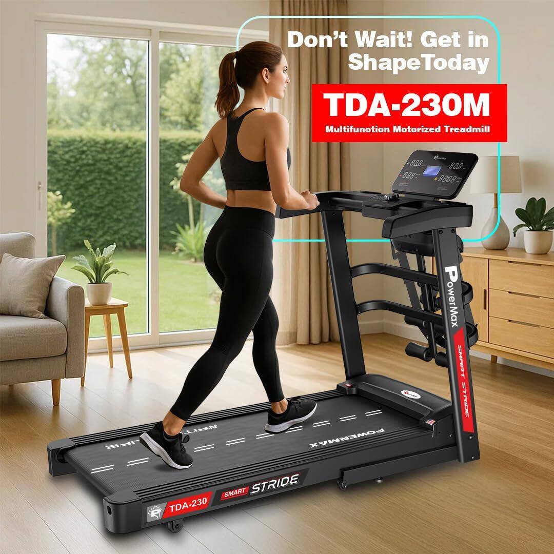 PowerMax Fitness TDA-230M 5HP DC Motorized Multifunction Treadmill with Auto Incline, Max user 140kg, LED display, ipad holder -  2