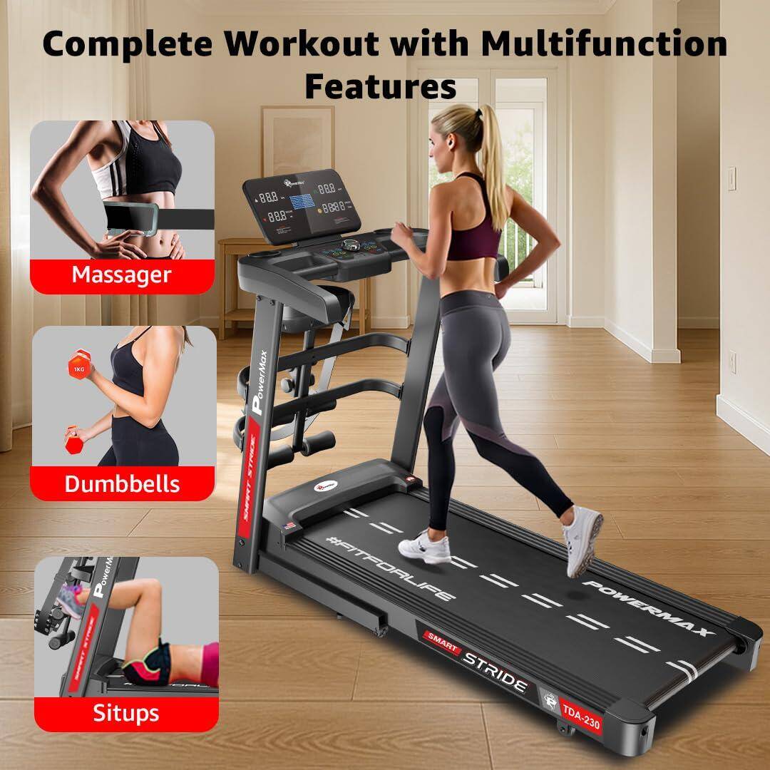 PowerMax Fitness TDA-230M 5HP DC Motorized Multifunction Treadmill with Auto Incline, Max user 140kg, LED display, ipad holder -  5
