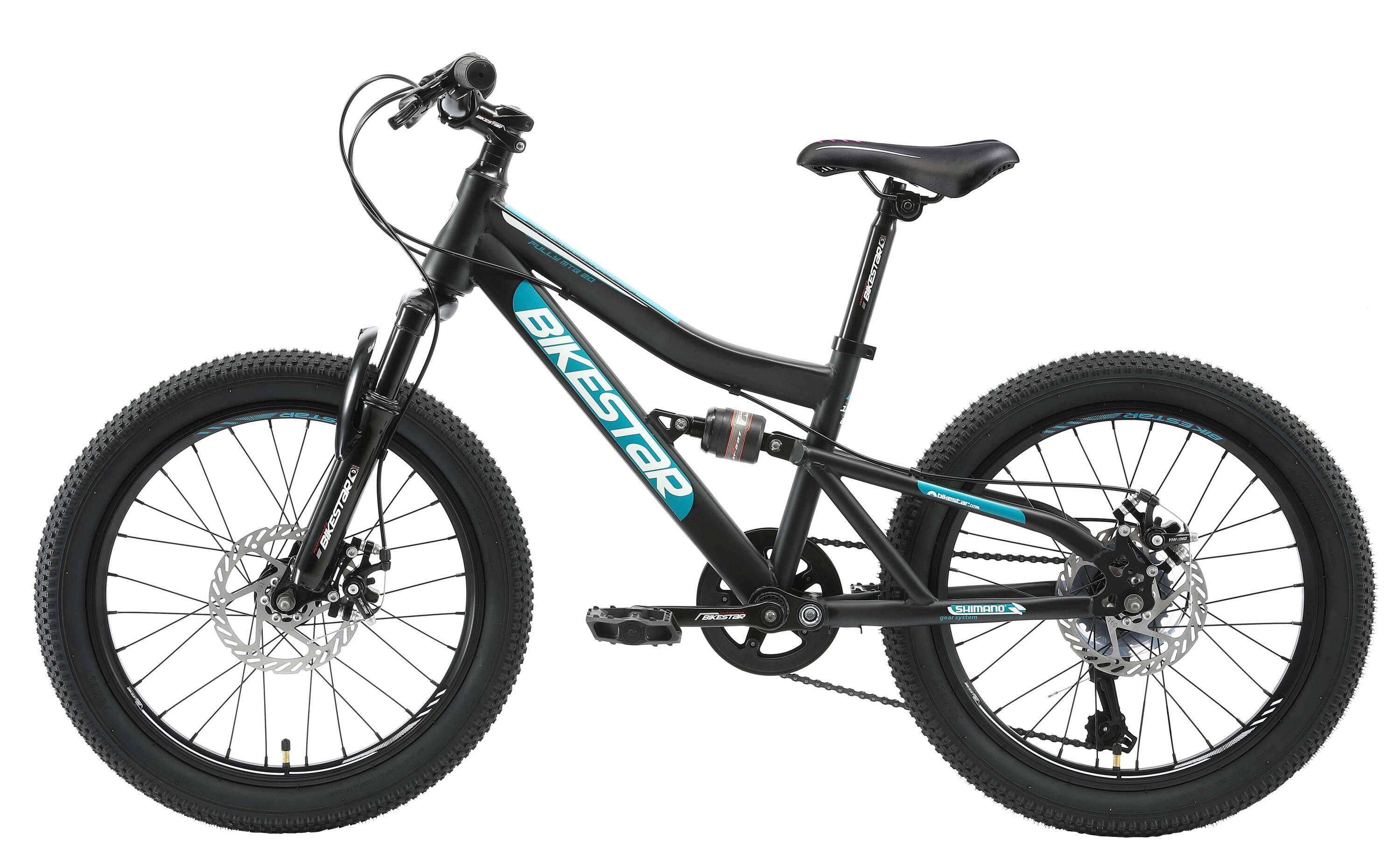 BIKESTAR MTB 20" Kinderrad 6 Jahre, vollgefedert, 21 Gang, Scheibenbremse