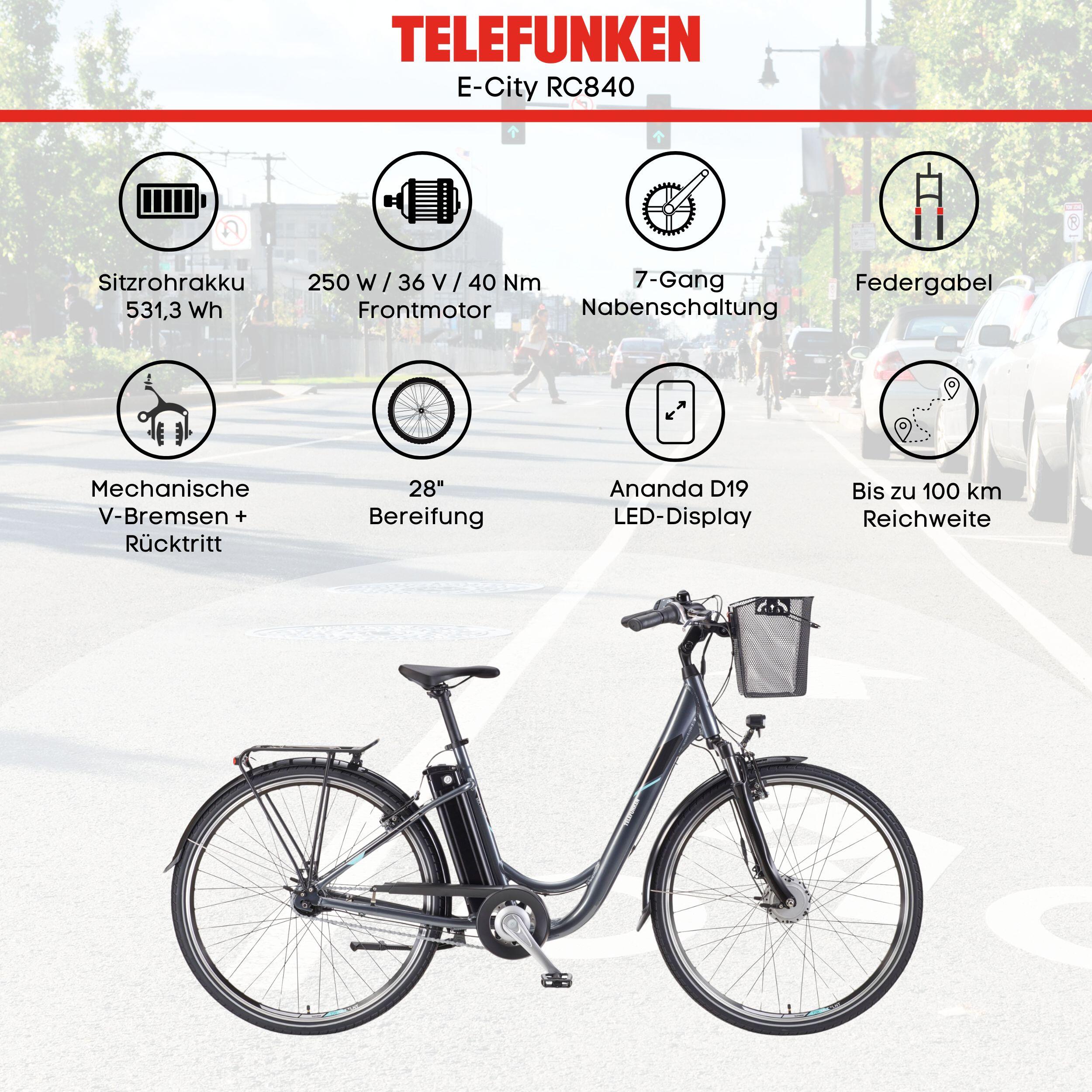 E-Bike RC840 28 Zoll 7-Gang Pedelec City Elektrofahrrad Herren Damen grau 3/7