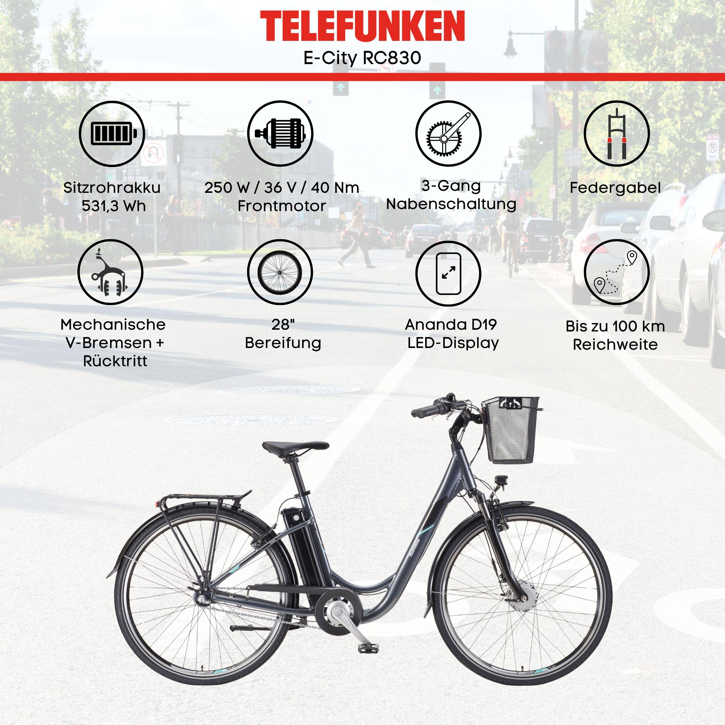 E-Bike RC830 28 Zoll 3-Gang Pedelec City Elektrofahrrad Herren Damen grau 3/7