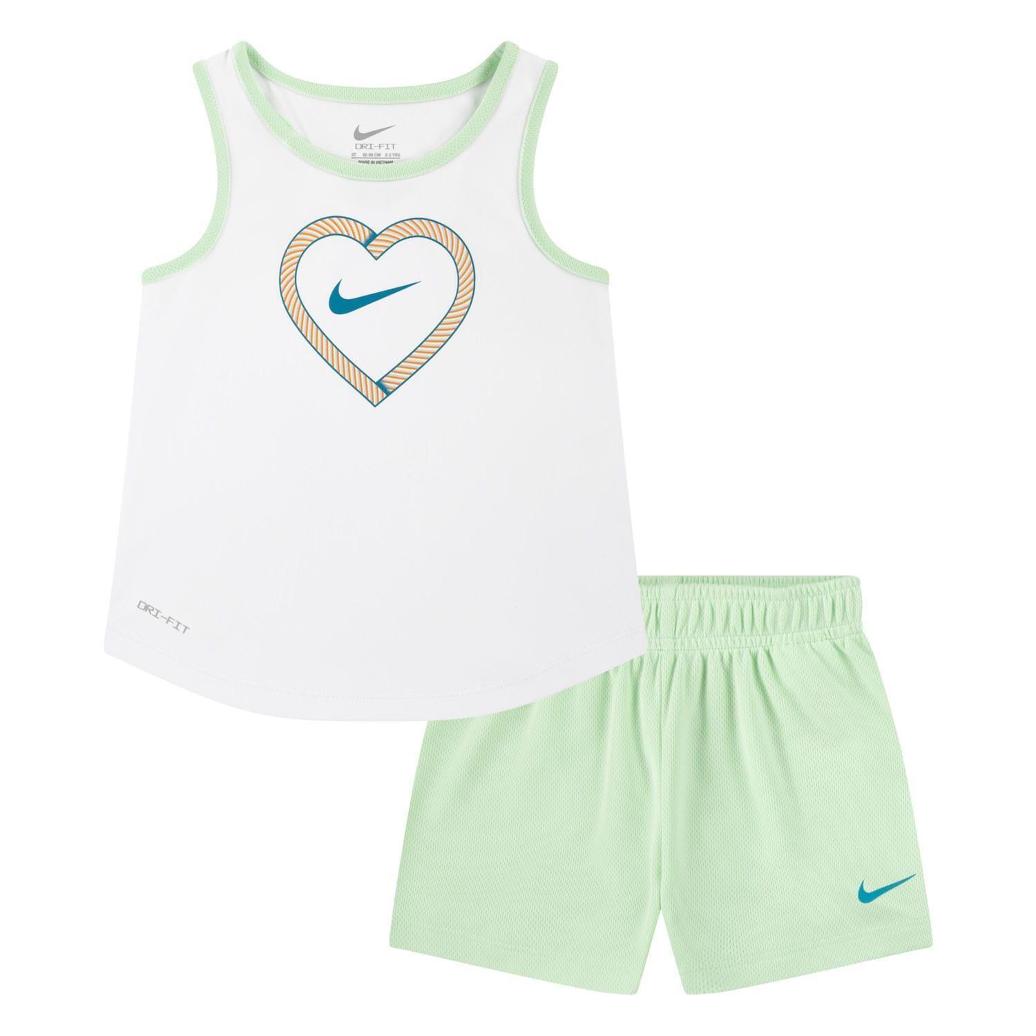NIKE Girls Happy Camper Mesh Top & Bottom Set (Green/White)