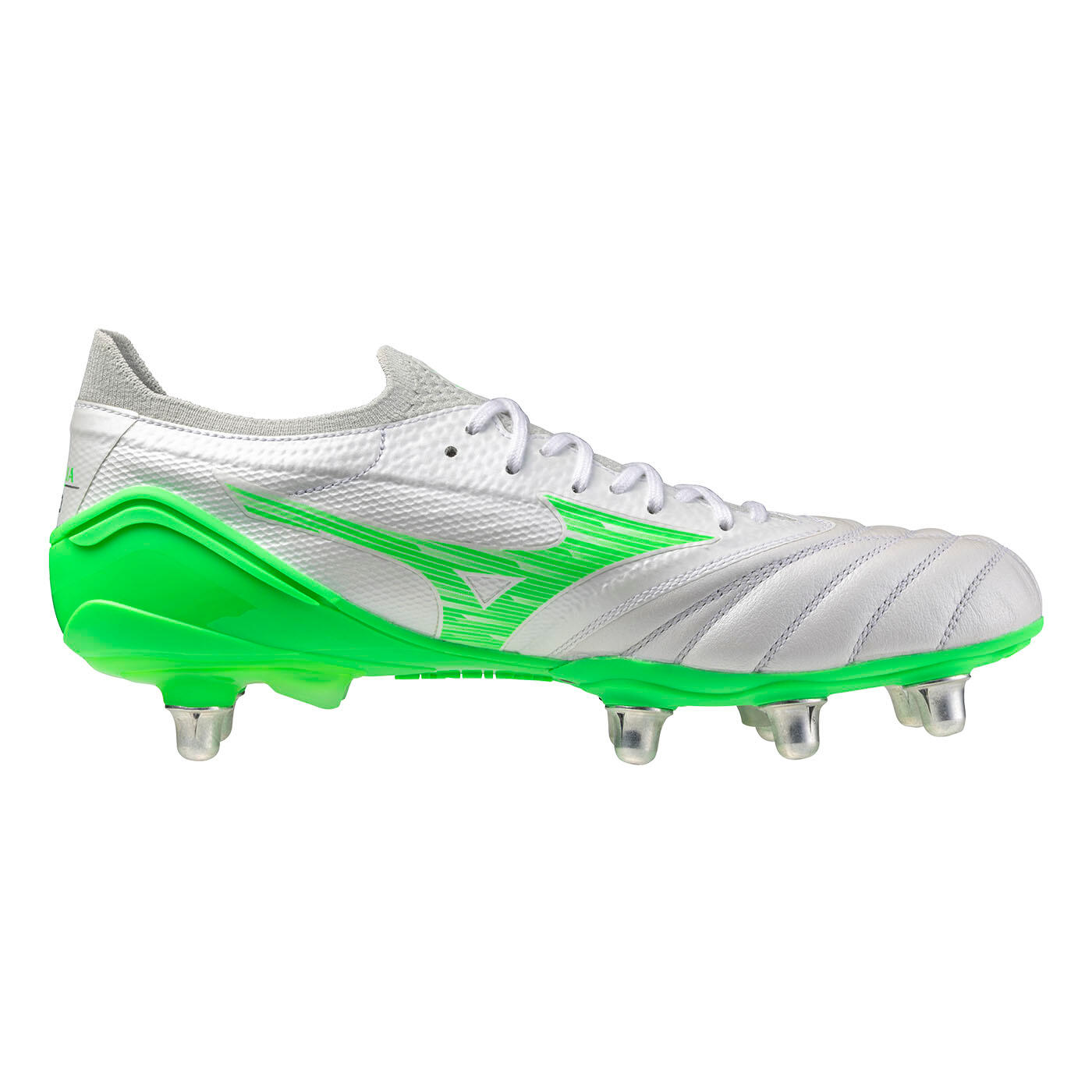 Scarpe da rugby Mizuno Morelia Neo IV B Elite SI Bianco e verde neon 3/5