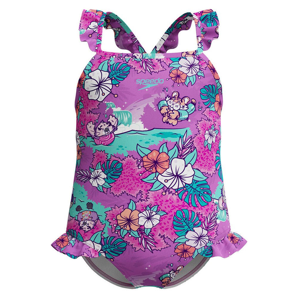 Girls Lts Digital Print Frill One Piece Swimsuit (Purple)