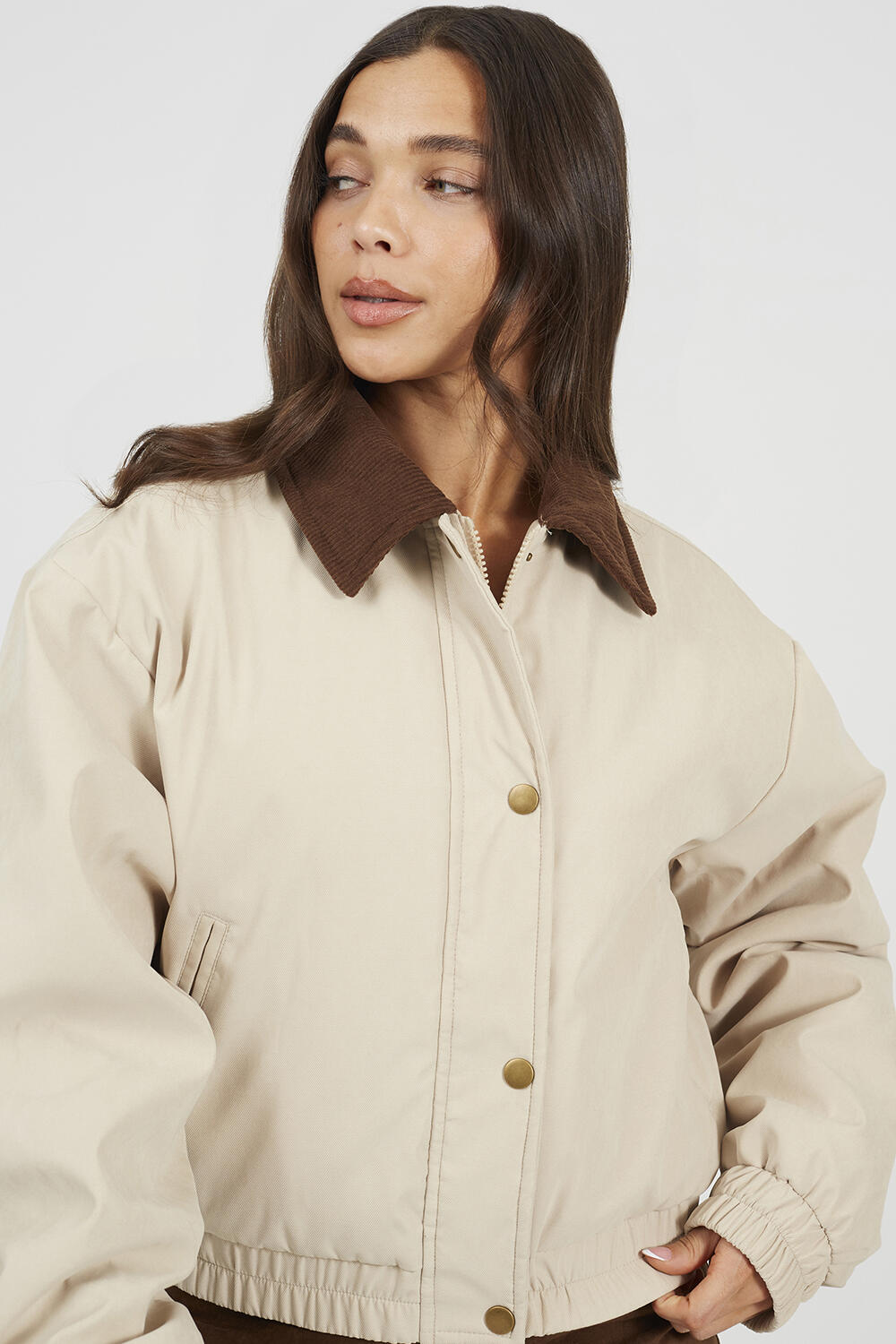 Twill Bomber Style Jacket with Cord Collar | Decathlon