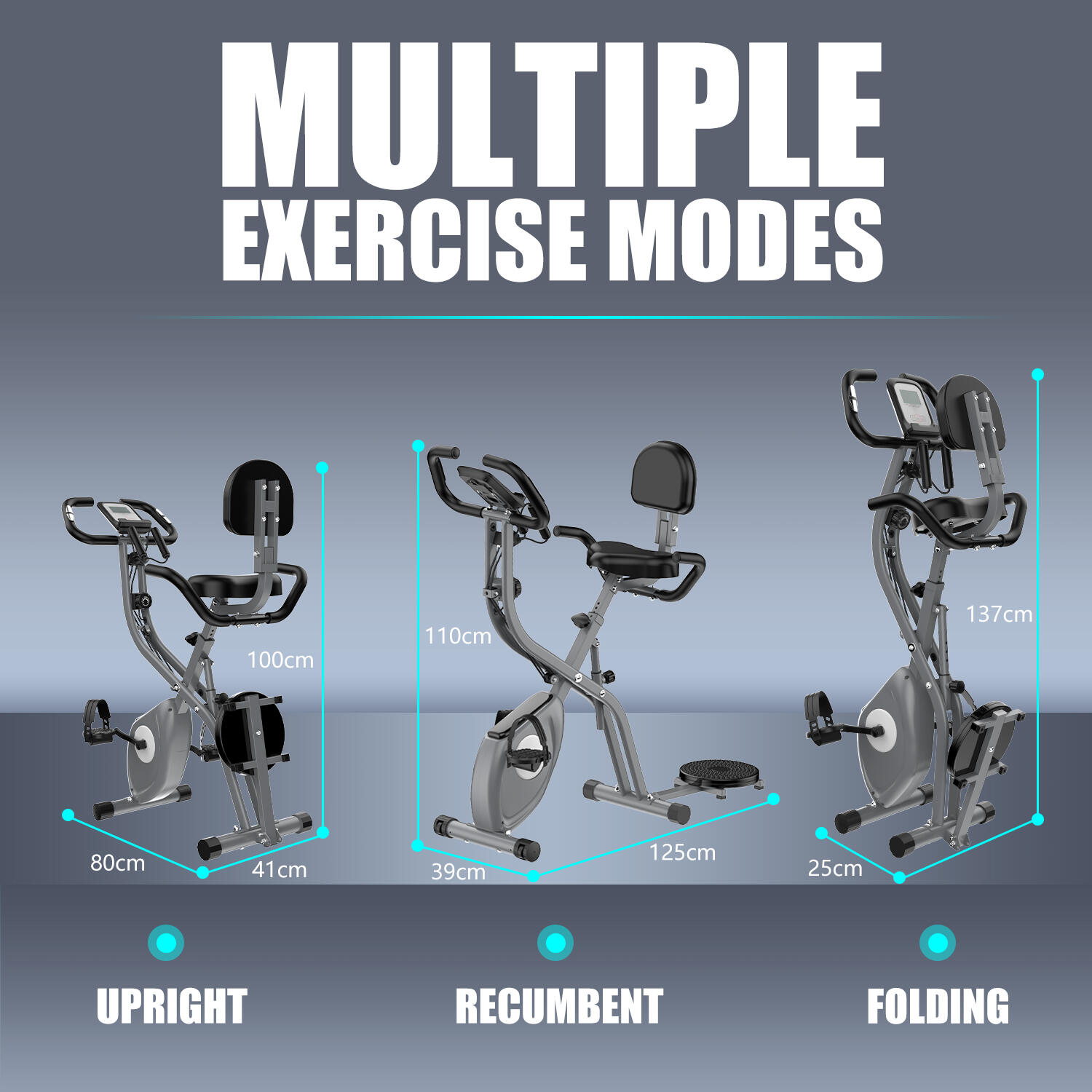 Unisex Cardio Foldable Exercise Bike 10 Levels LCD Home Gym 2/4