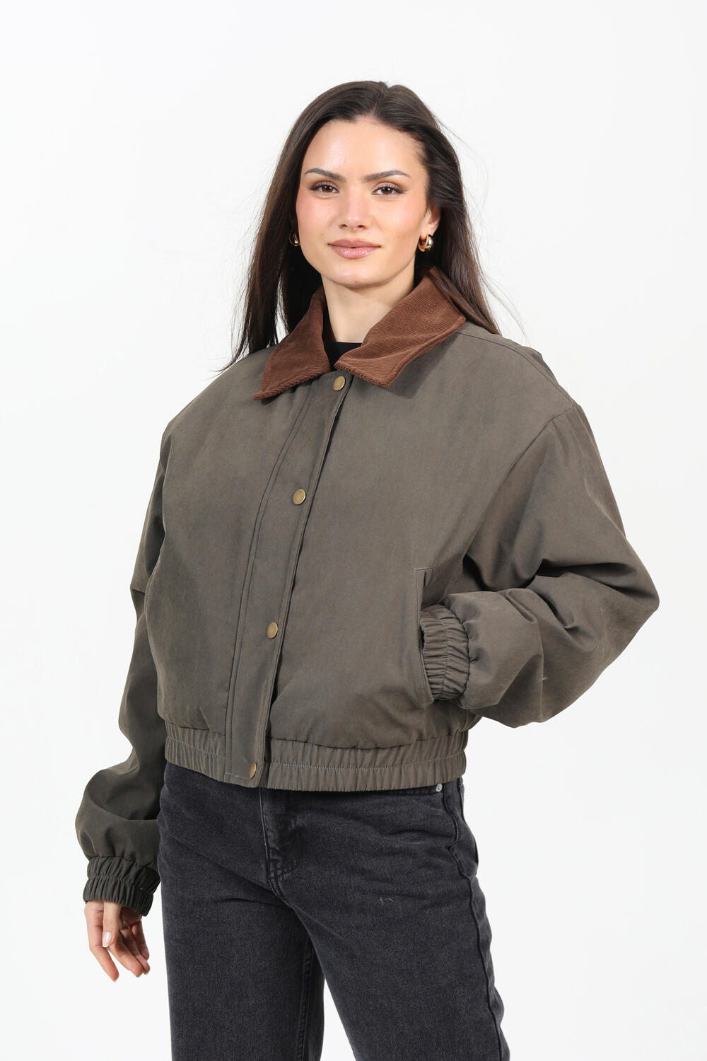 Twill Bomber Style Jacket with Cord Collar | Decathlon