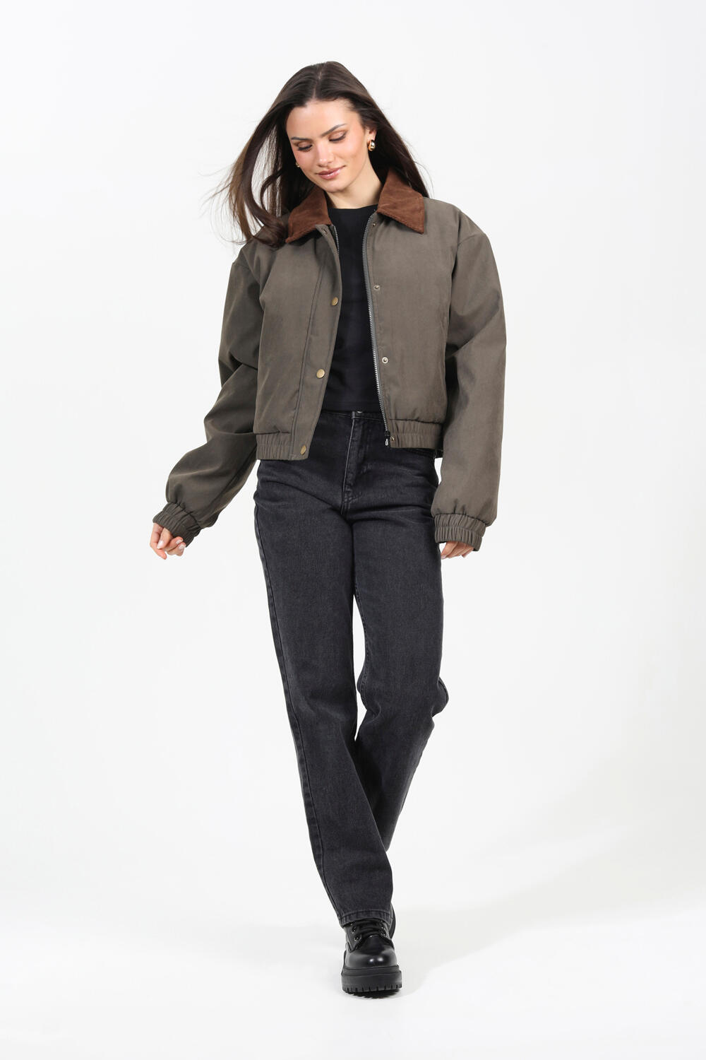 Twill Bomber Style Jacket with Cord Collar | Decathlon