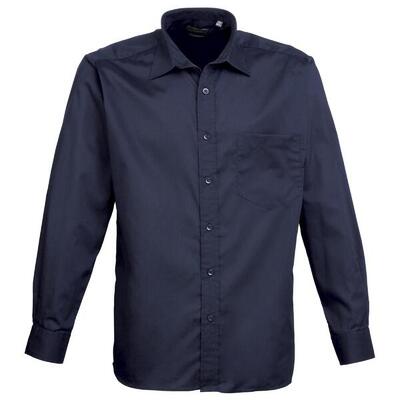 Heren poplin formeel overhemd met lange mouwen (marine)