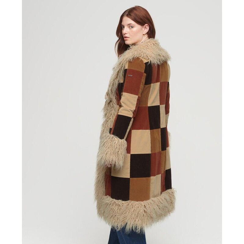 Jachetă Superdry Lungă Afghan Patchwork din catifea côtelée