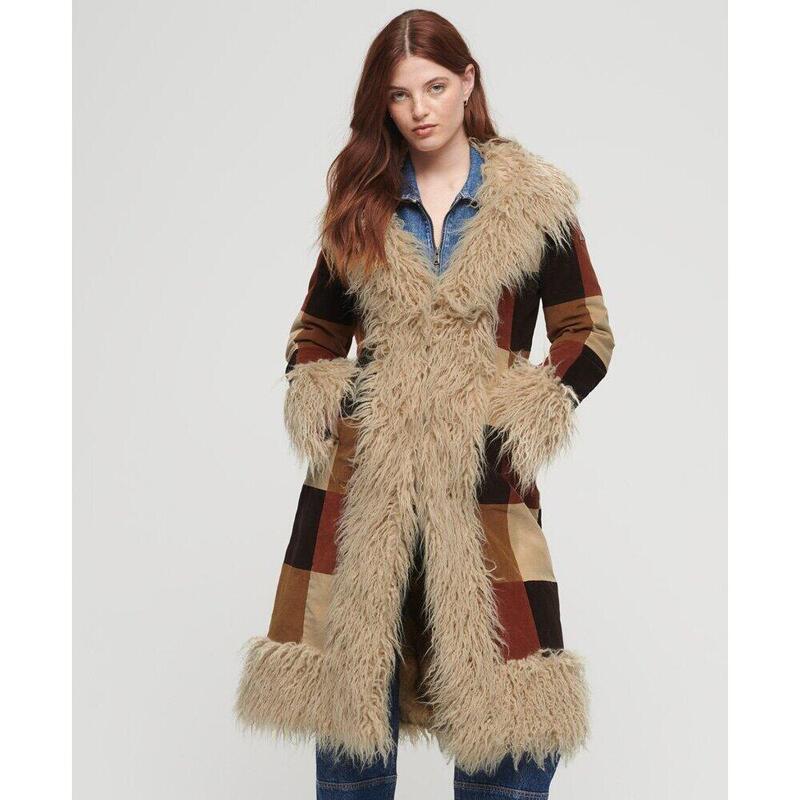 Jachetă Superdry Lungă Afghan Patchwork din catifea côtelée