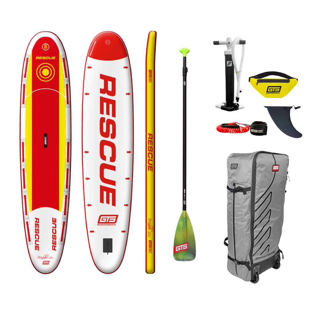 Gts Grandtoursports - Sup-board Paddle Gonflable Rescue Malibu 12.0 X 31‘ Qualité Premium - Planche De Stand Up Paddle - Blanc|jaune|rouge - Decathlon