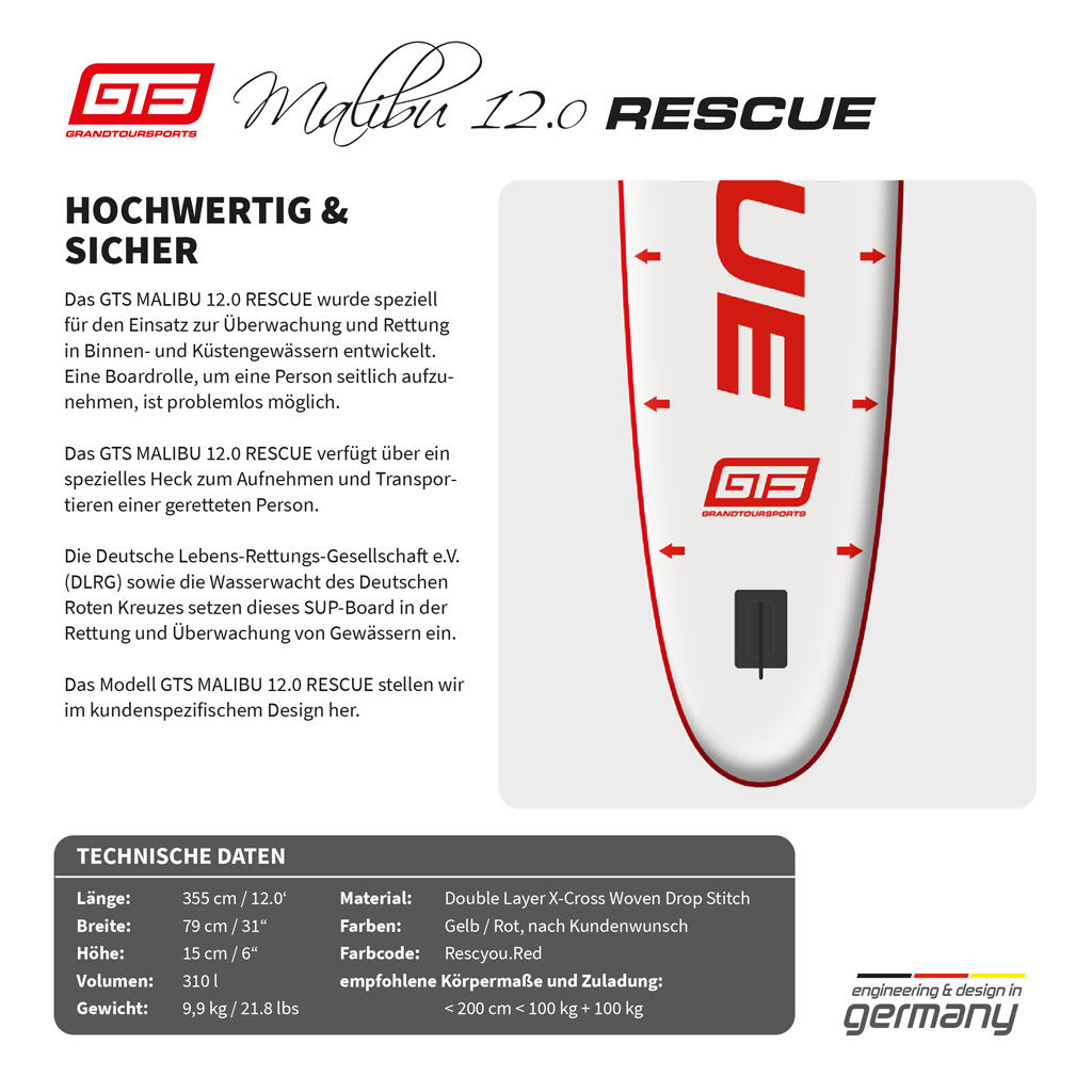 SUP-Board Stand up Paddle aufblasbar RESCUE MALIBU ,,12.0 x 31“ Premium Qualität 4/6