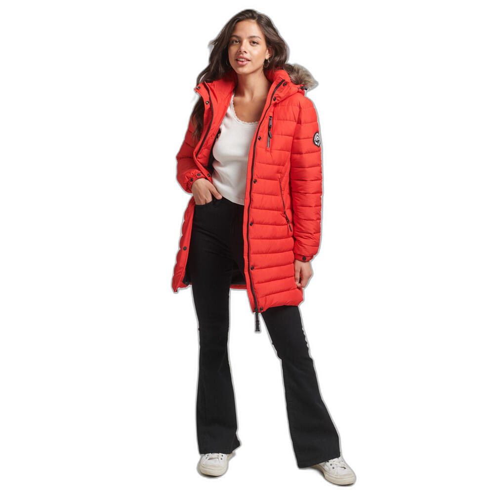 Superdry - Doudoune Mi-longue À Capuche Avec Fausse Fourrure Femme Superdry - Maillot Manches Longues - Rouge - Decathlon