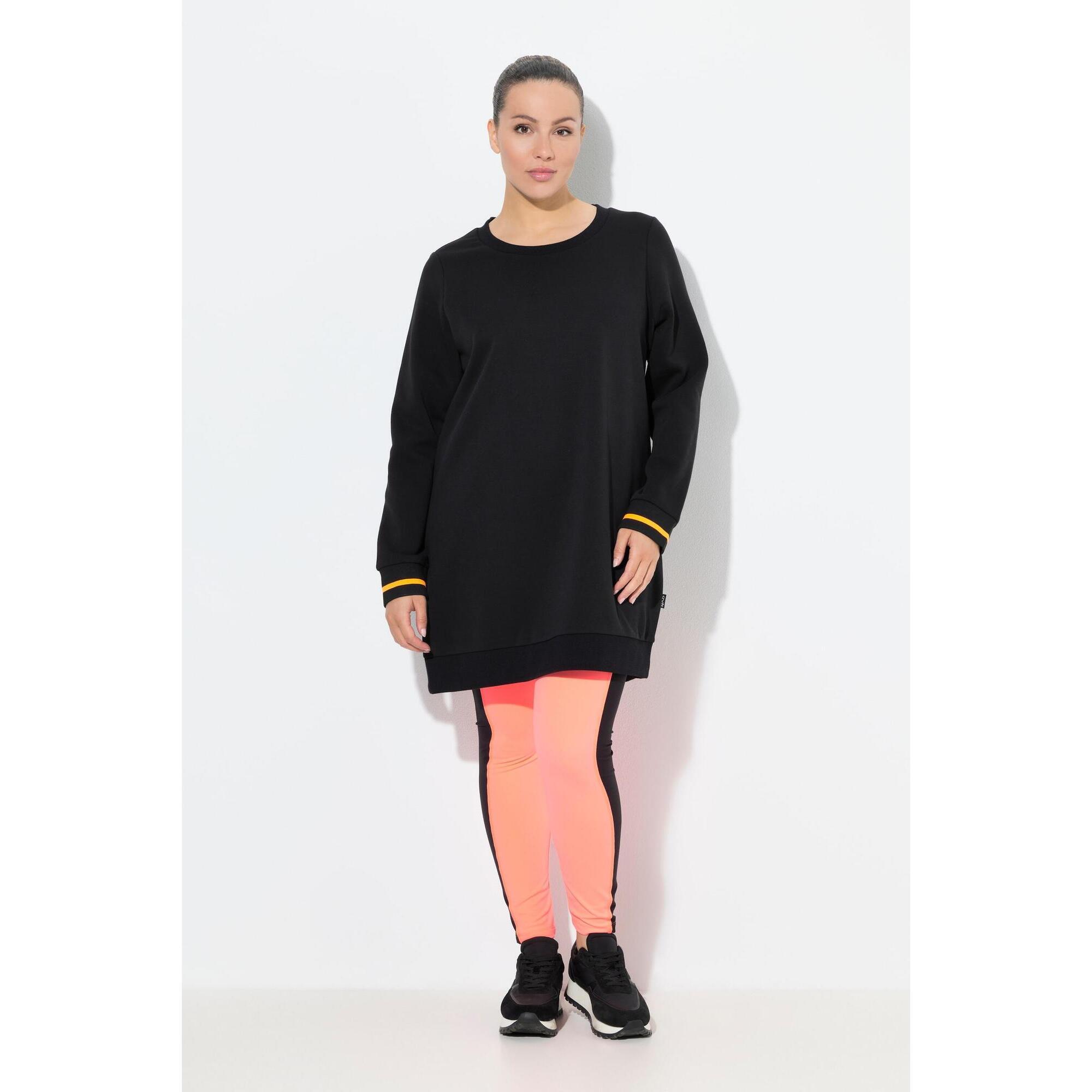 Ulla Popken - Femme Pull Long À Col Rond Et Manches Longues Message Imprimé - Sweat-shirt - Noir - Decathlon