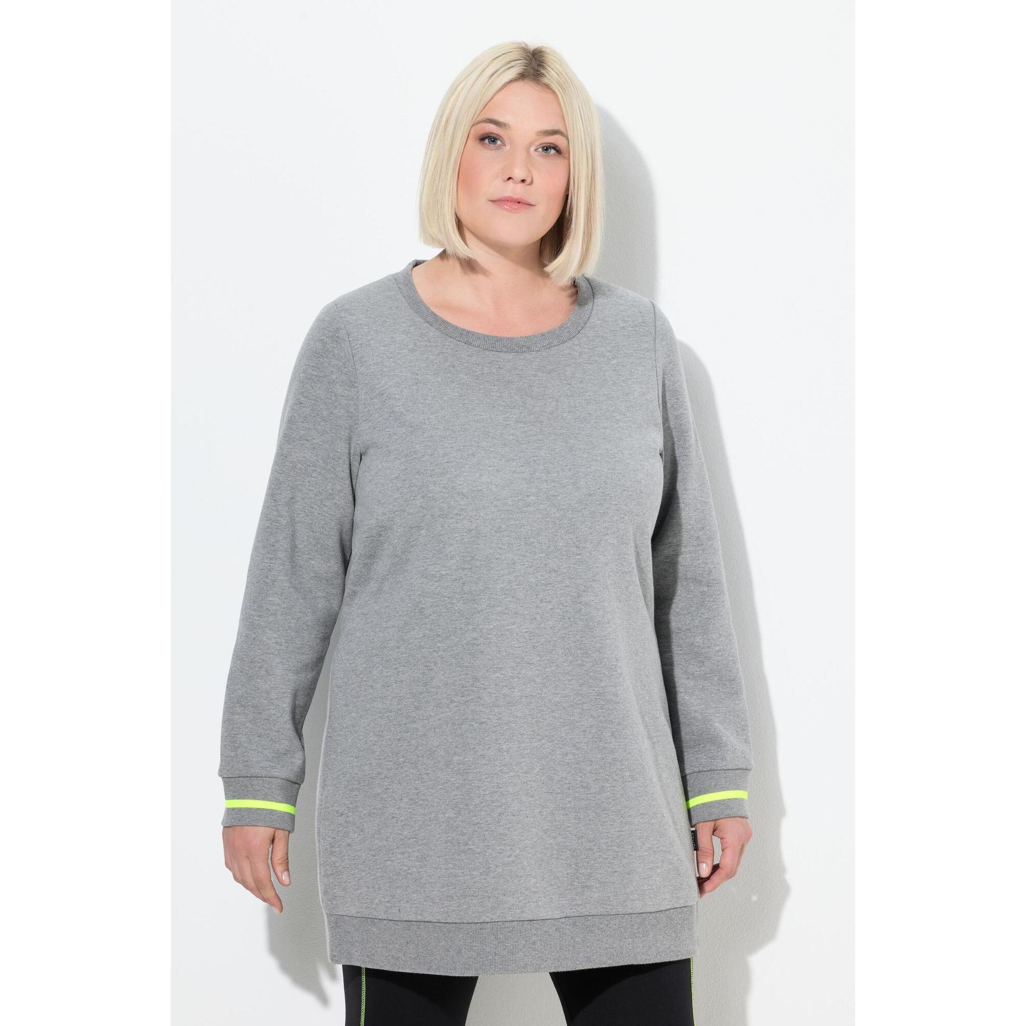 Ulla Popken - Femme Pull Long À Col Rond Et Manches Longues Message Imprimé - Sweat-shirt - Gris - Decathlon