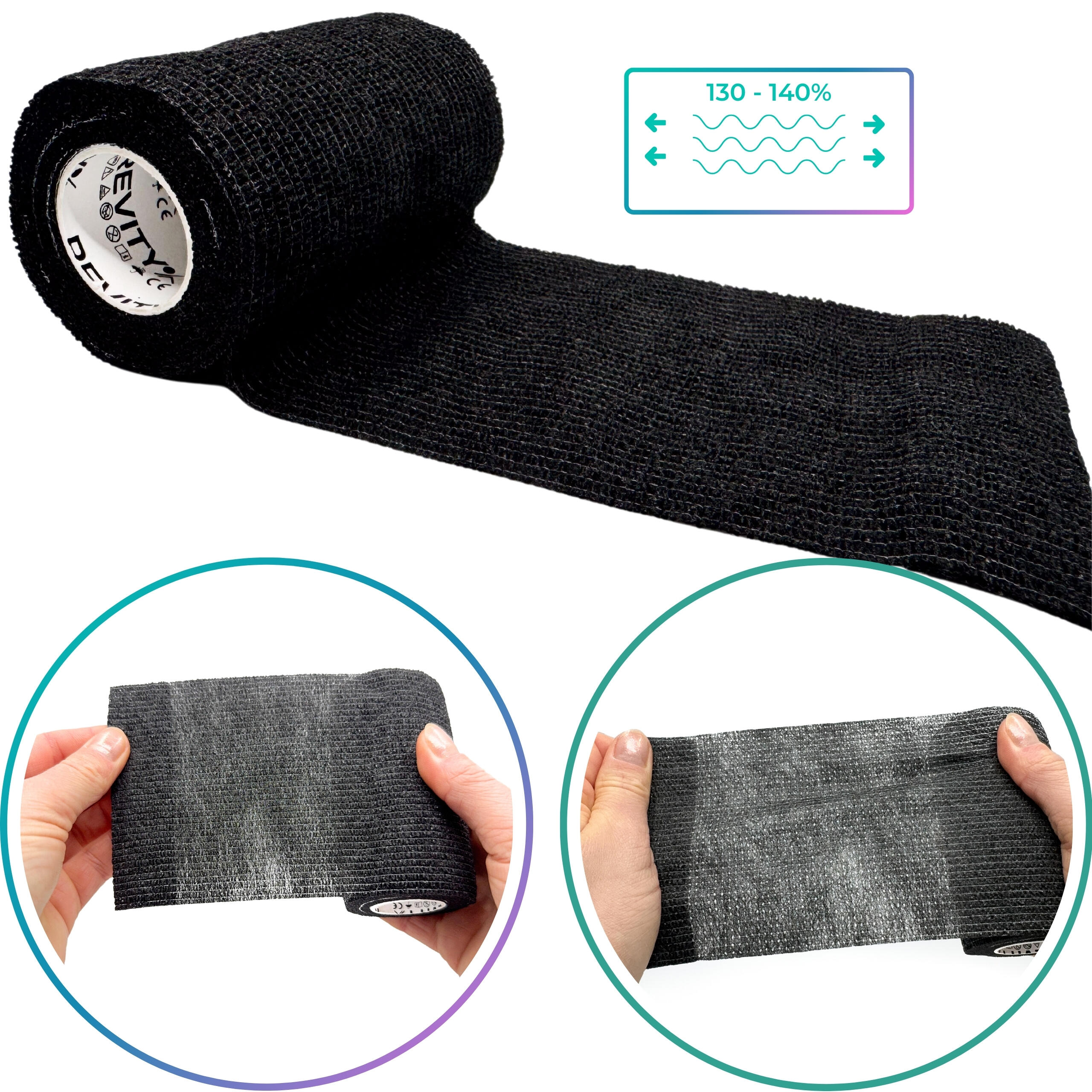 Ligadura coesiva Revity 10 cm x 4,5 m, preta 7/7