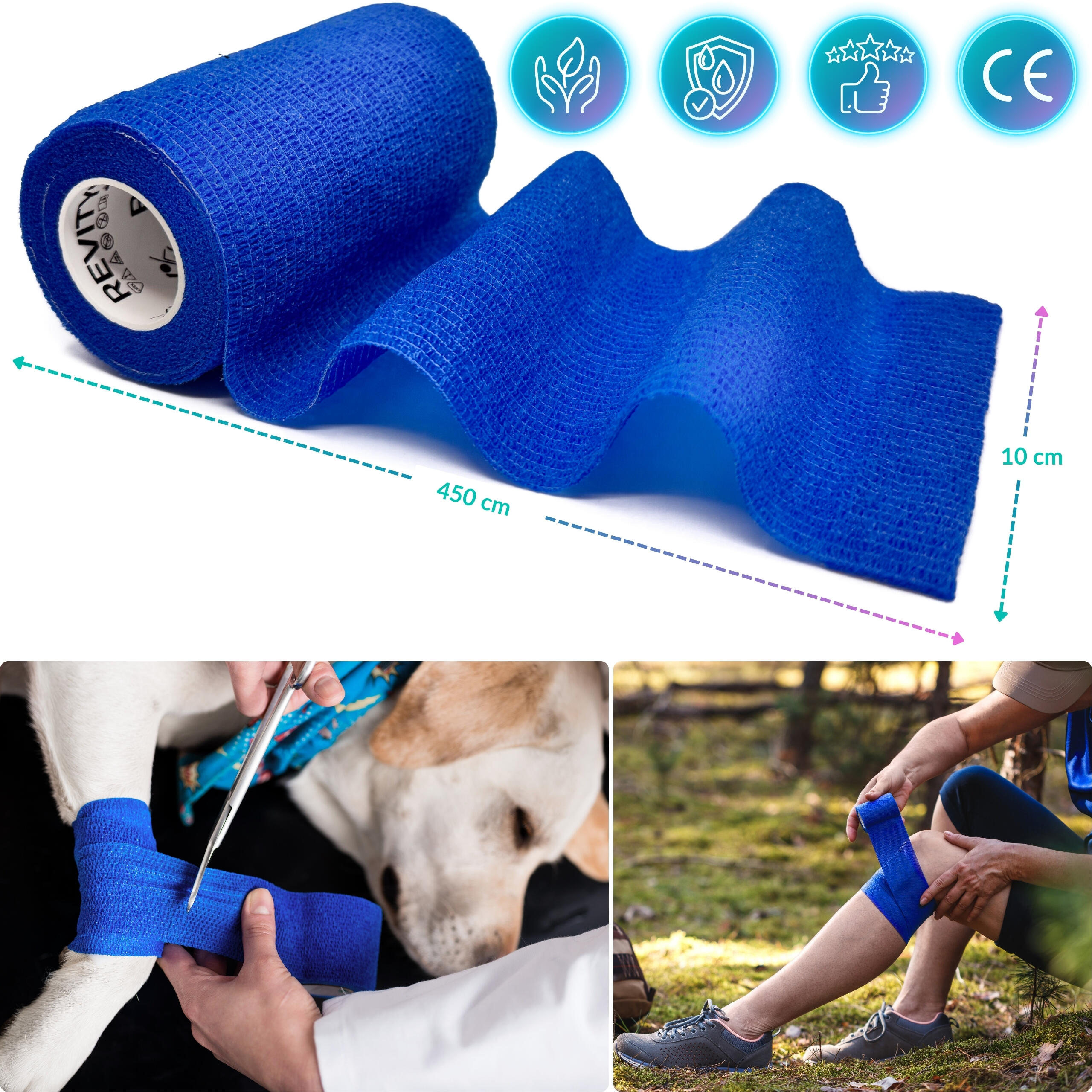 Ligadura coesiva Revity 10 cm x 4,5 m, azul 5/7